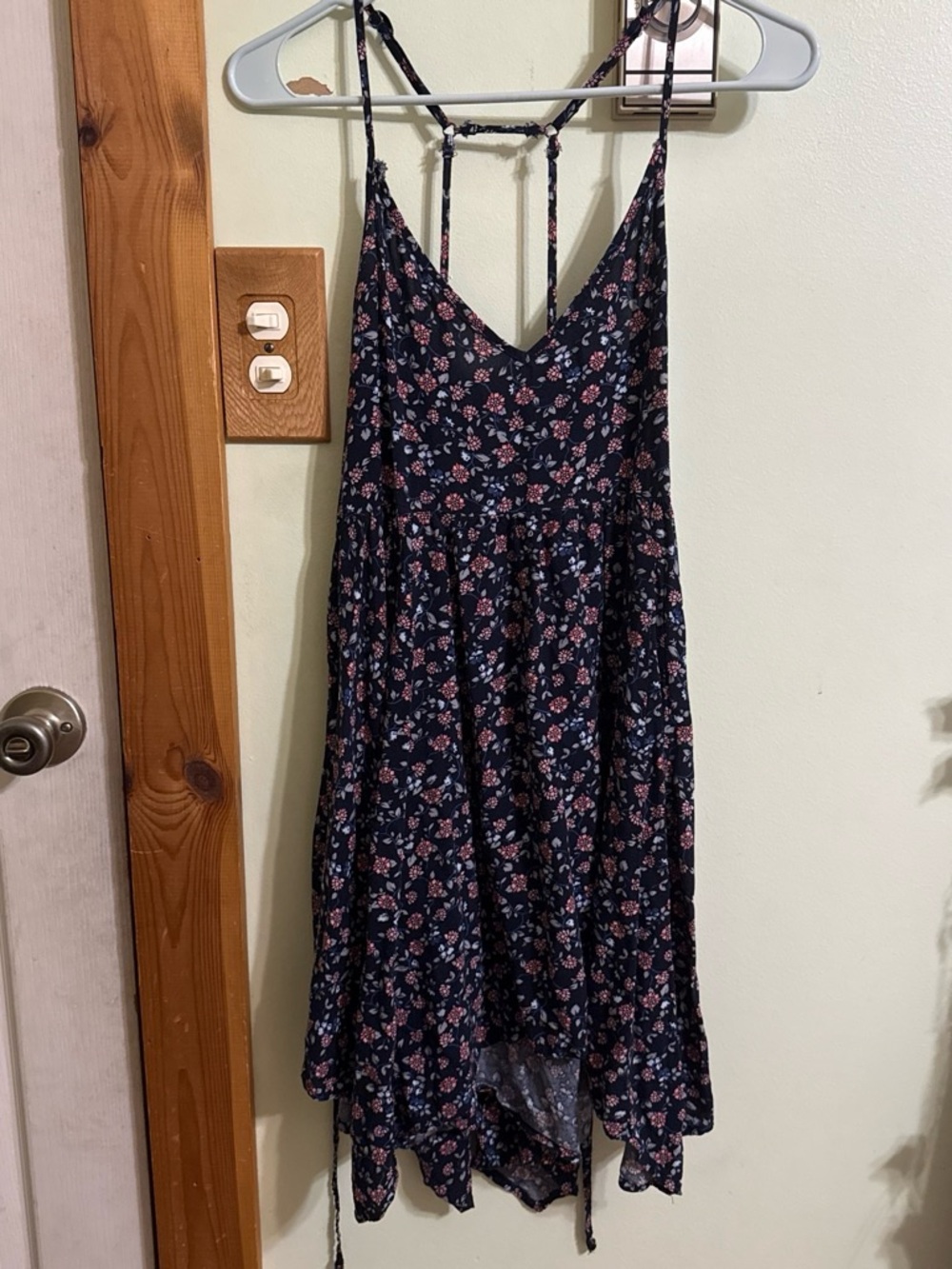 Hollister Navy Floral Asymmetrical Sundress with Pink Accents